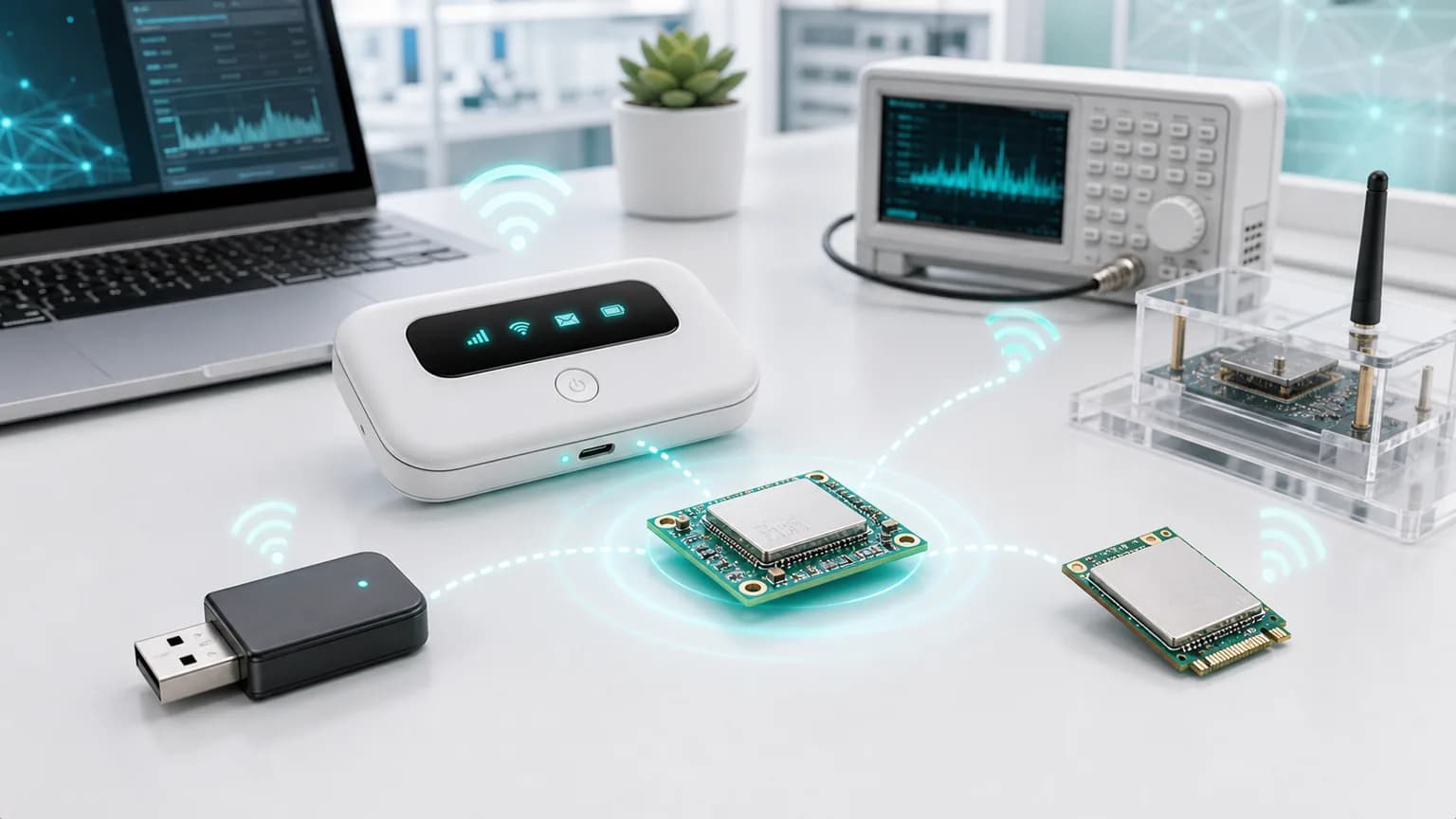 随身 Wi-Fi、USB 网卡和 SDIO 模块围绕 TXW901 的产品图