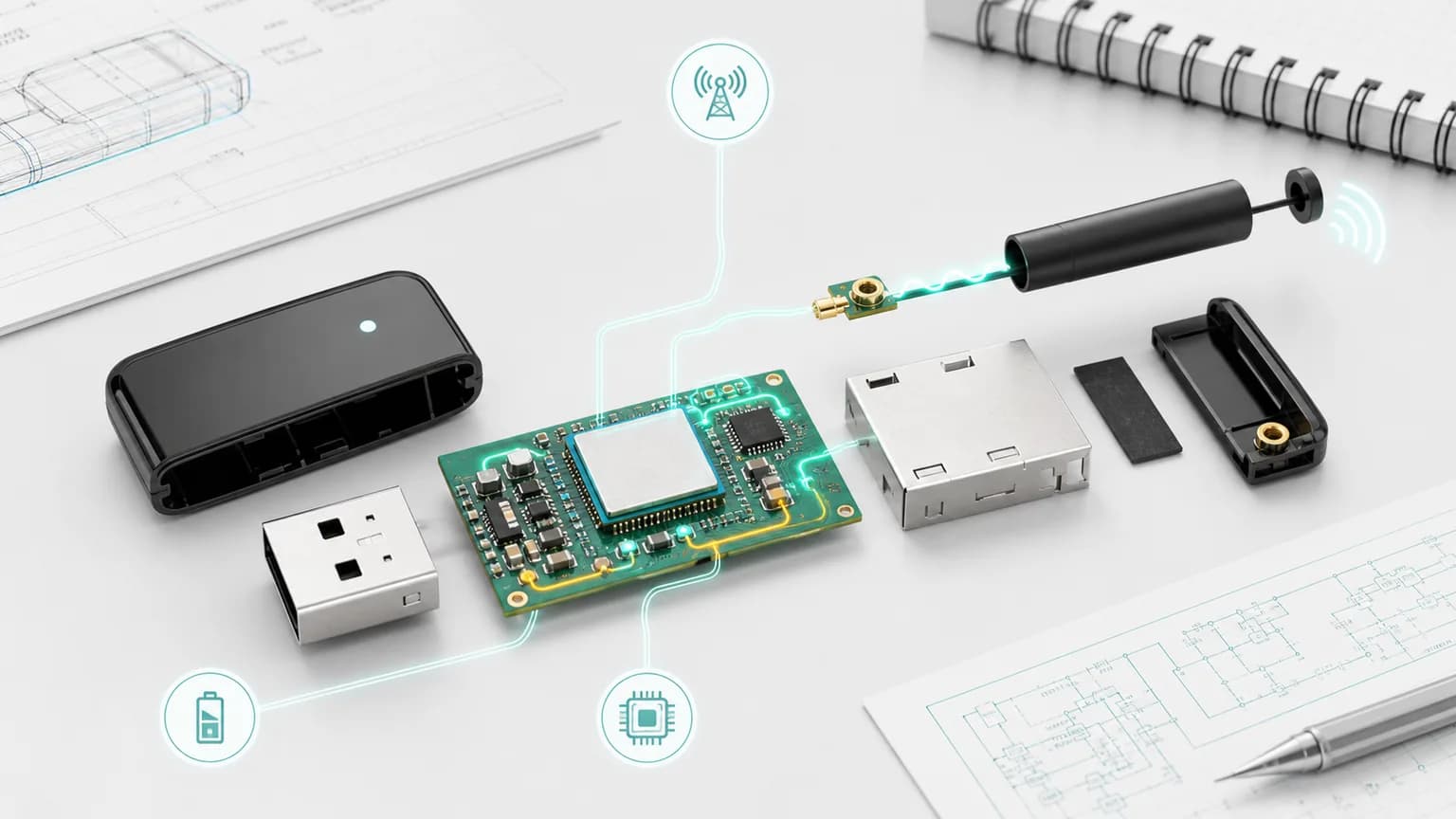 USB 网卡、随身 Wi-Fi 和 SDIO 模块的小型硬件图